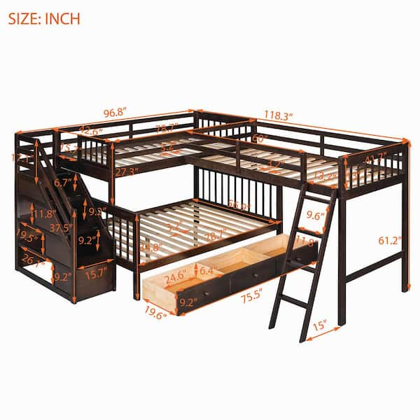 Twin Over Full - L-Shaped - Bunk Beds - The Home Depot regarding Gewnee L-Shaped Twin Over Full Bunk Bed With Twin Size Loft Bed In Black