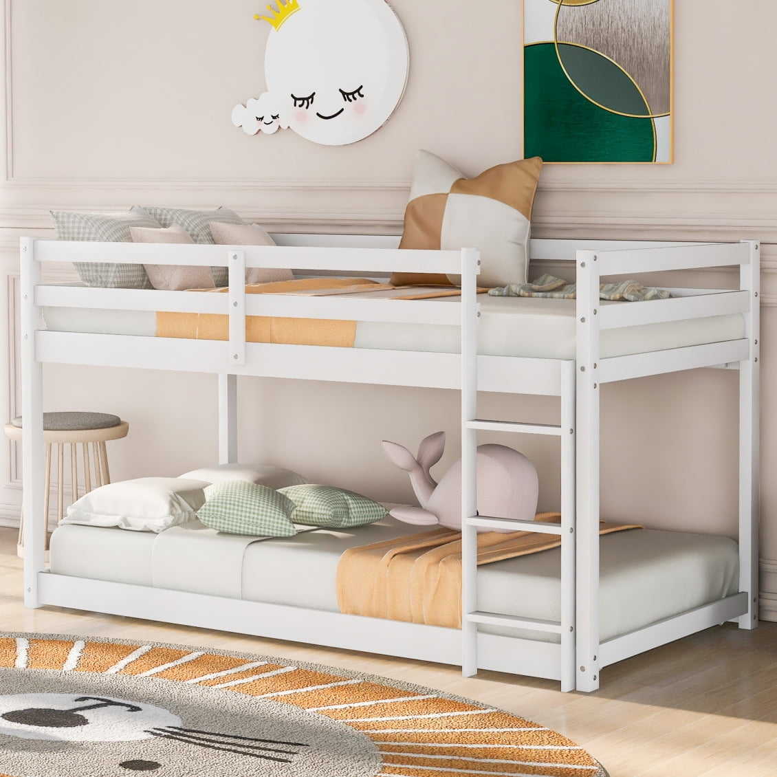 Twin Over Twin Bunk Bed, Solid Wood Bunk Bed Frame With Ladder And ... regarding Creating Functional Sleeping Areas in Limited Spaces