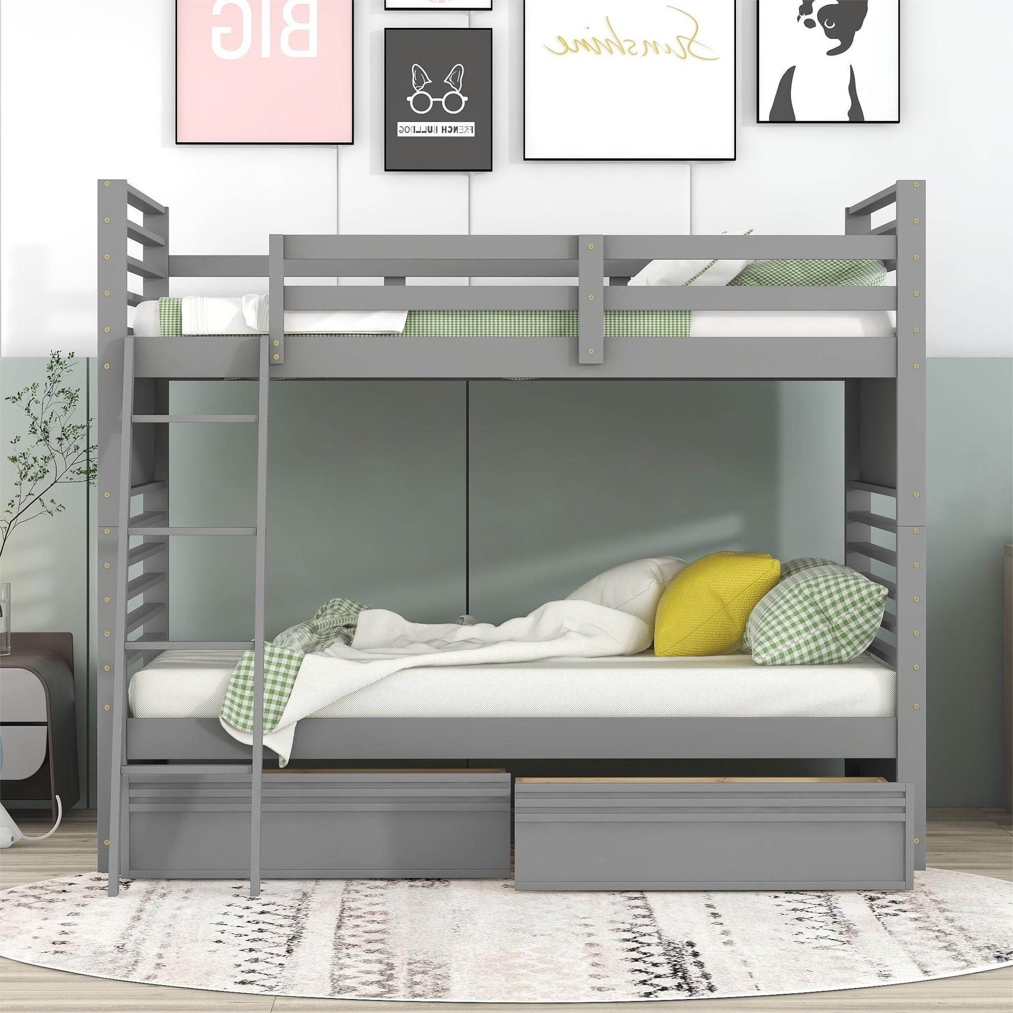 Twin Over Twin Bunk Bed With 2 Drawers, Wood Bunk Bed Frame With ... with Creating Functional Sleeping Areas in Limited Spaces
