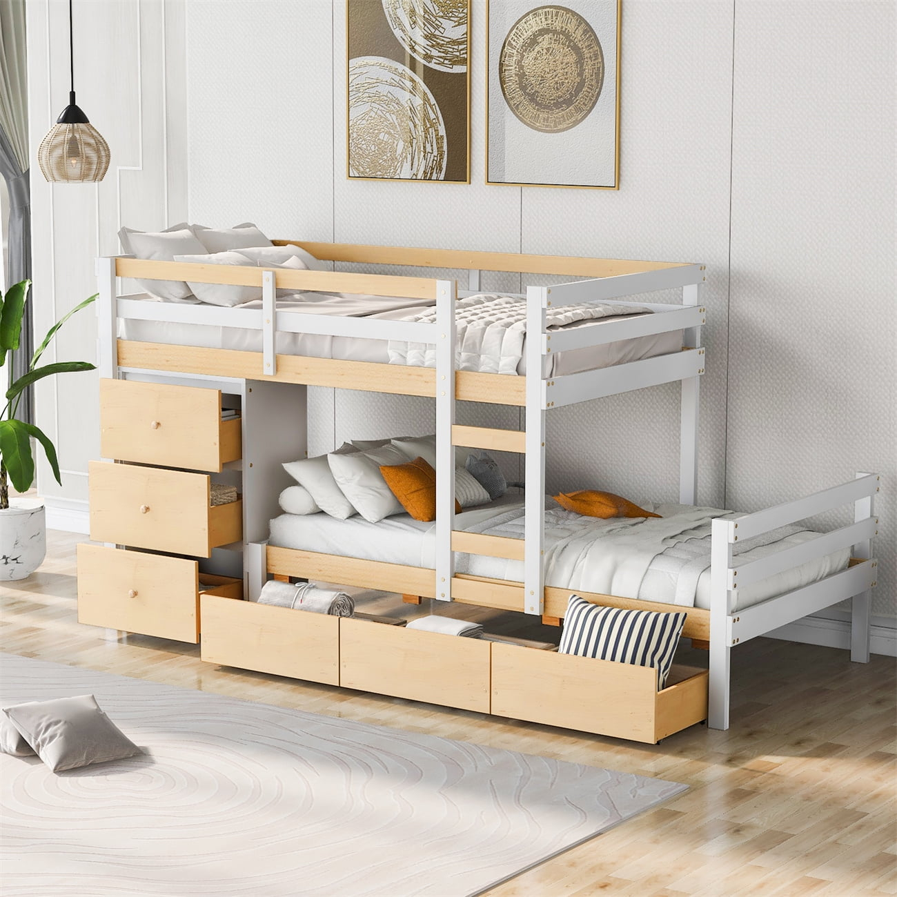 Twin Over Twin Bunk Bed, Wood Loft Bunk Bed With Storage Drawer And ... with regard to Creating Functional Sleeping Areas in Limited Spaces