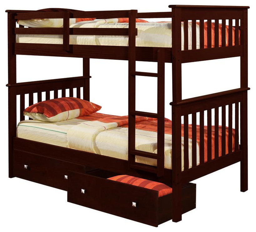 Twin/Twin Mission Bunk Bed Withdual Under Bed Drawers - Transitional ... regarding Twin/Twin Mission Bunk Bed