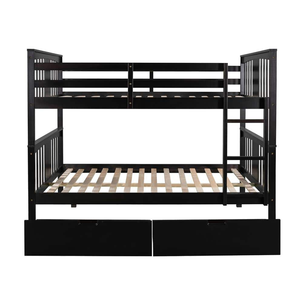 Urtr Espresso Full Over Full Bunk Bed With Drawers, Wood Bunk Bed Frame ... pertaining to A Comprehensive Look at Gewnee Full over Full Bunk Bed with Ladder Features and Benefits