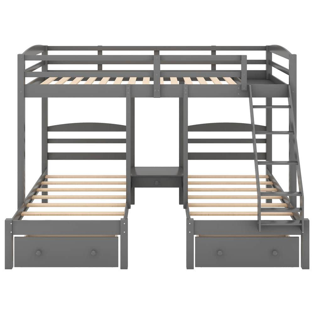 Urtr Modern Gray Full Over Twin & Twin Size Bunk Bed, Triple Bunk Bed ... within From Traditional to Trendy: The Evolution of Grey Wood Bunk Beds