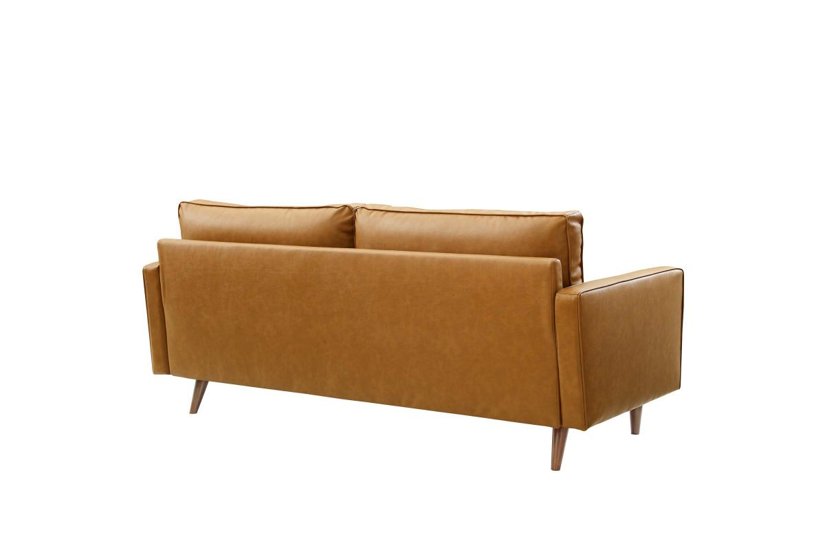 Valour Upholstered Faux Leather Sofa In Tan At Gardner White with Why tan leather remains a timeless choice for luxury seating