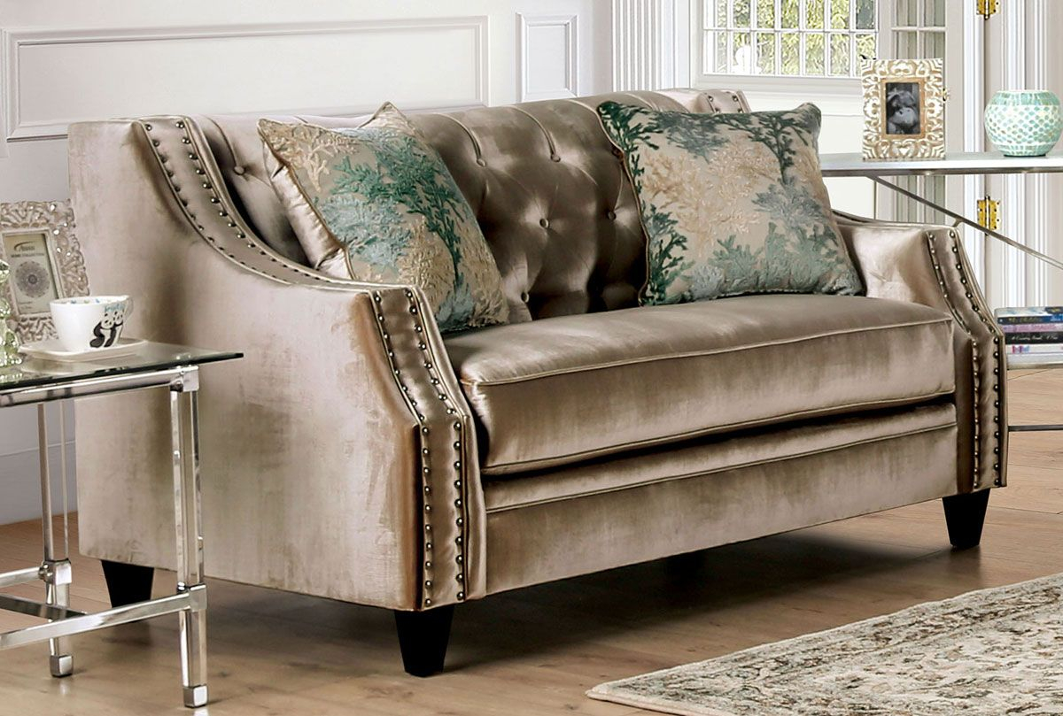 Verne Champagne Chenille Sofa throughout La Marisia Chenille Sofa, Tranquil/Light Champagne