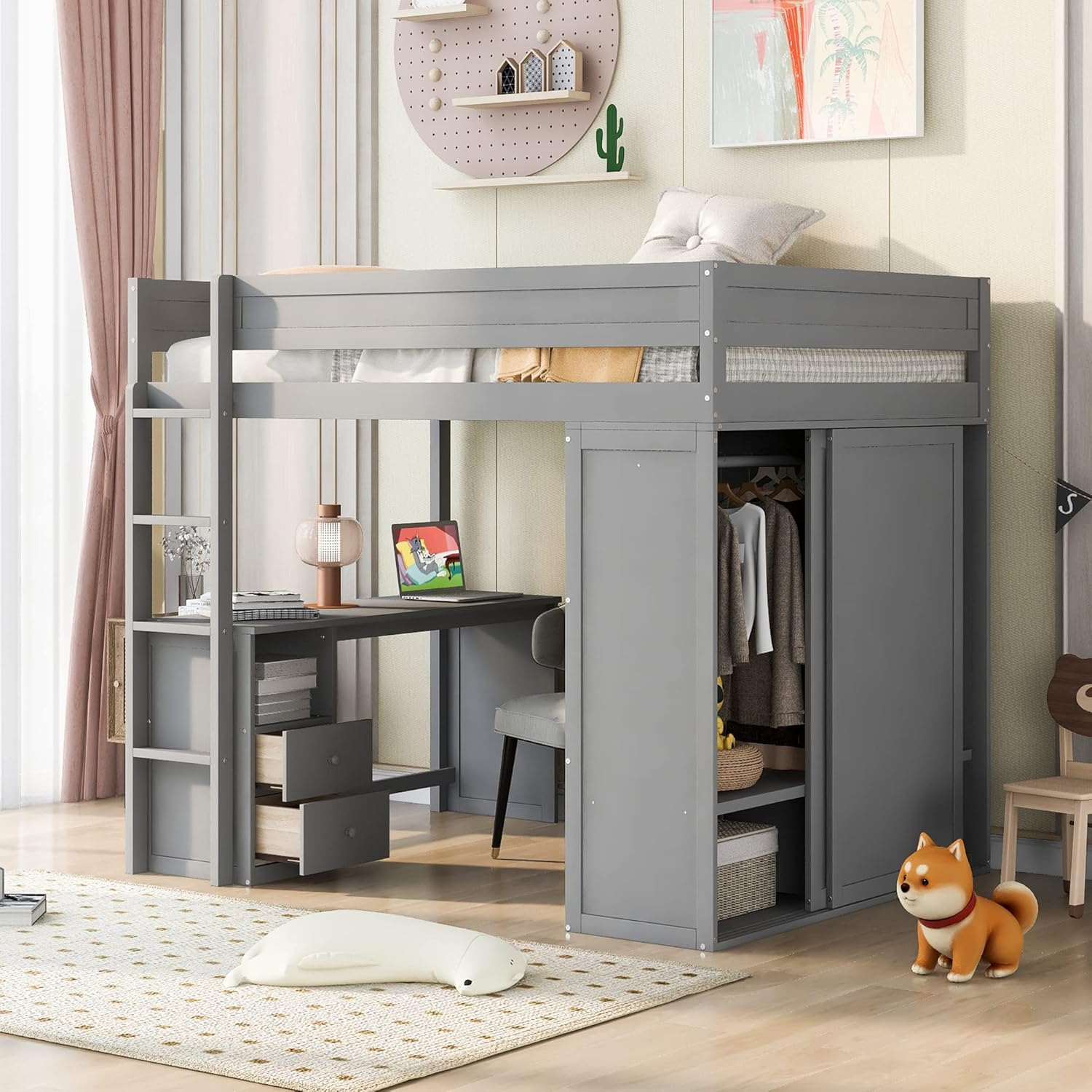Vilrocaz Twin Size Loft Bed With Desk, Drawers, Kosovo | Ubuy intended for Modern Full Loft Bed With Built-In Desk & 4 Open Shelves, Solid Wood Frame, Gray