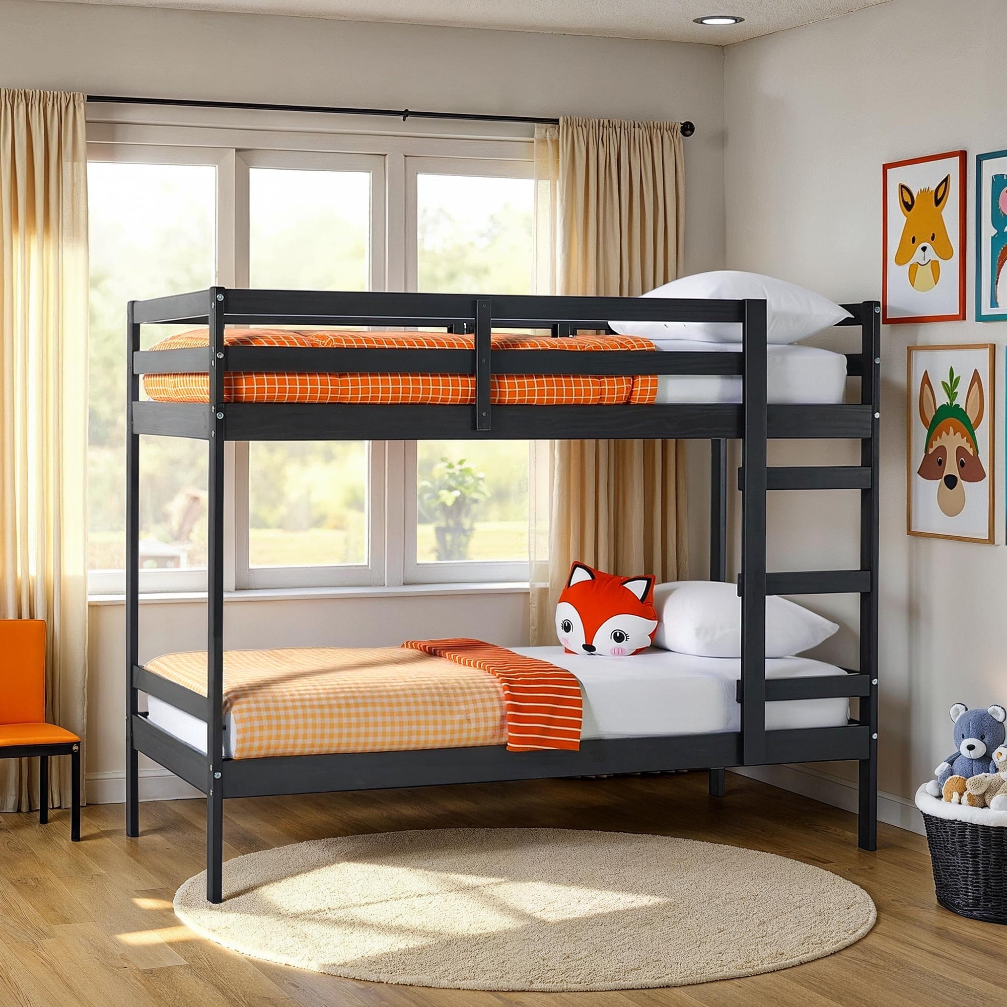 Walker Edison Modern Solid Wood Twin Over Twin Bunk Bed, Black ... with The Evolution of Rosebery Kids Twin Over Twin Bunk Bed in Black Furniture Trends