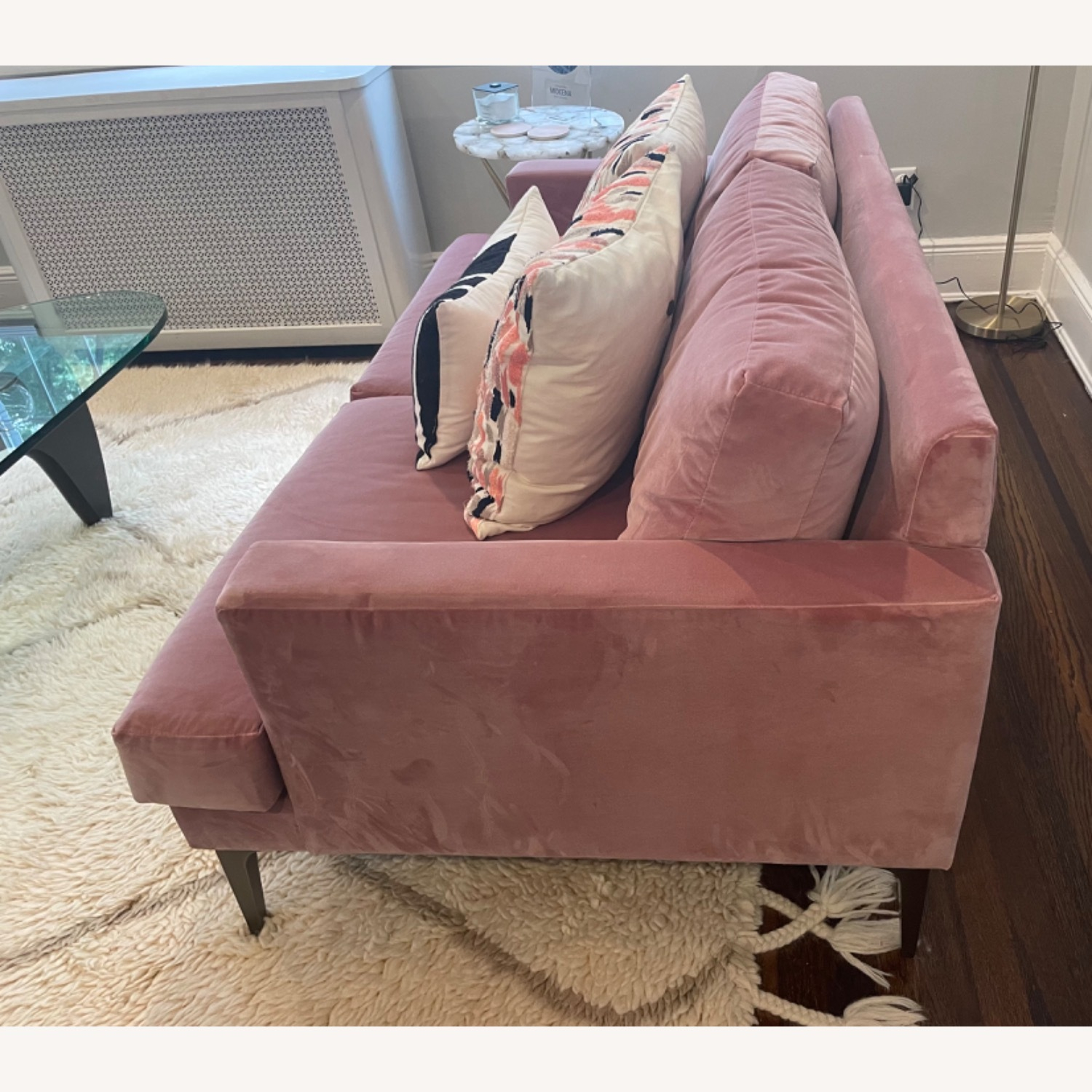 West Elm Mauve Deluxe Velvet Andes Sofa - Aptdeco in Serenity 79" Mauve Velvet Sofa With Black Metal Legs