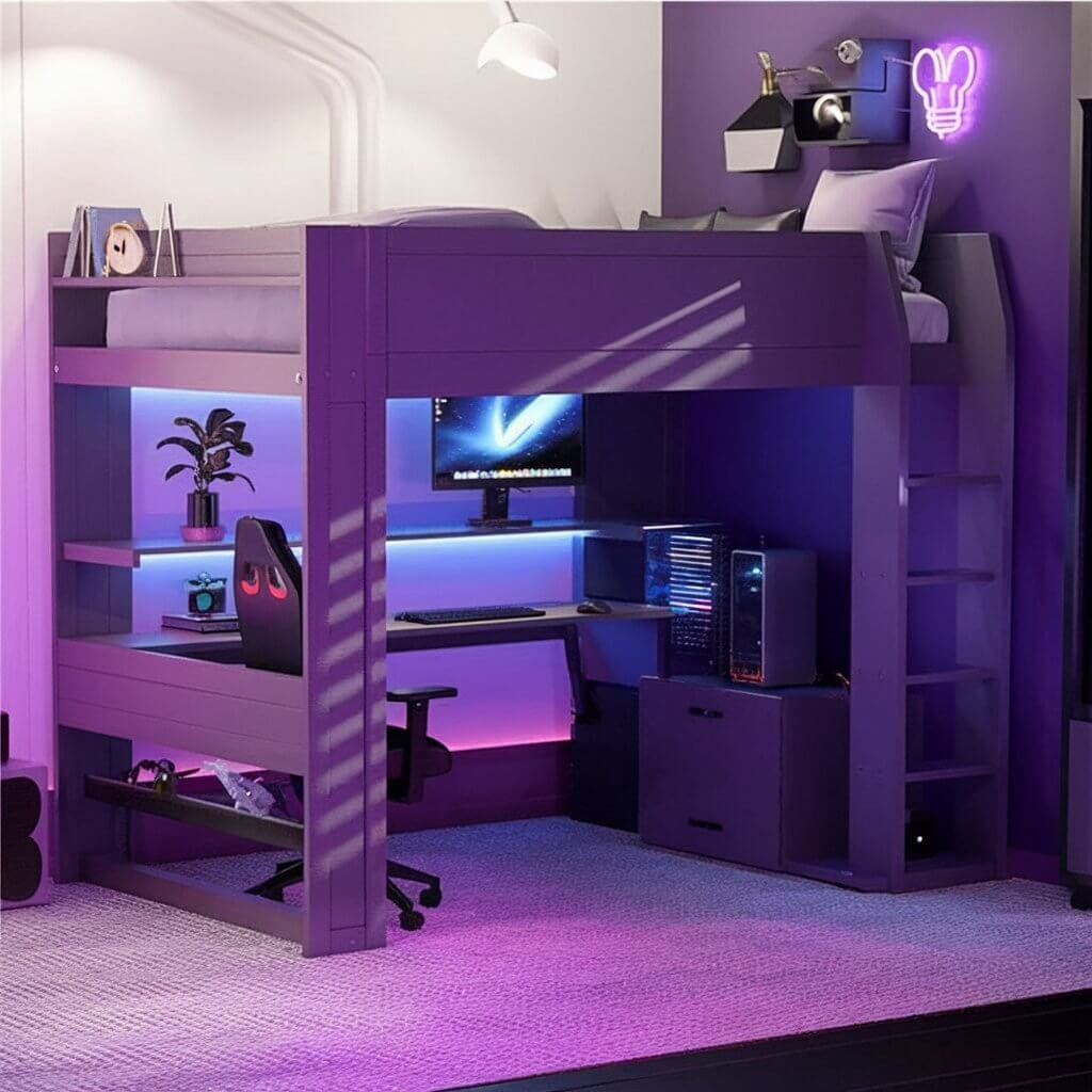 Wood Full Size Gaming Loft Bed Review in Understanding the benefits of Gewnee Wood full size gaming loft bed with integrated desk