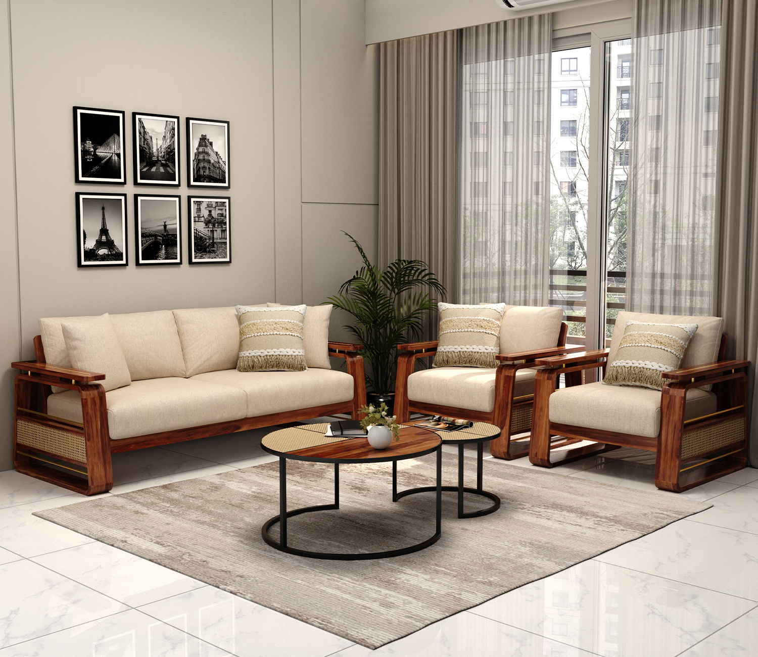 Wooden Sofa Set India | Baci Living Room intended for North American Oak Solid Wood Modern Sofa, 3-Seats 104X36X33" Genuine Leather - Twos Are Optional