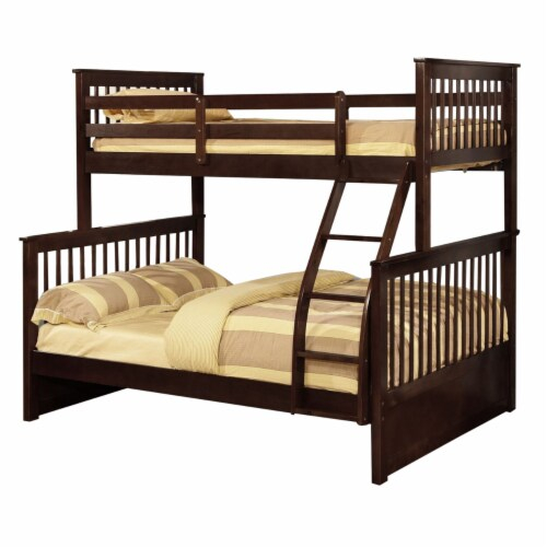 Wooden Twin Over Full Bunk Bed With Slatted Headboard, Dark Brown ... with regard to Pemberly Row 80" X 41" Twin Over Twin Wood Bunk Bed In Brown Finish