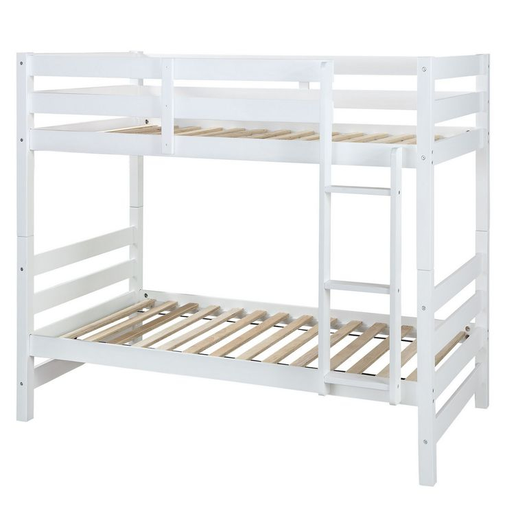 Wooden Twin Over Twin Bunk Bed With Attached Ladder, White-Benzara In ... in Benzara Bm141546 Twin Over Full Wooden Bunk Bed With Storage, White