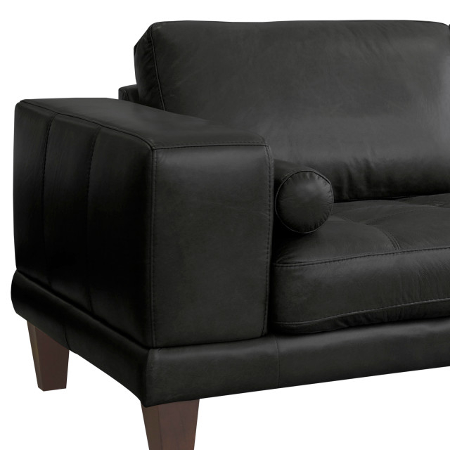 Wynne Contemporary Loveseat In Genuine Black Leather With Brown Wood ... with Wynne Contemporary Sofa With Brown Wood Legs, Espresso