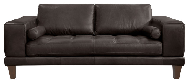 Wynne Contemporary Loveseat In Genuine Espresso Leather With Brown Wood ... in Wynne Contemporary Sofa With Brown Wood Legs, Espresso