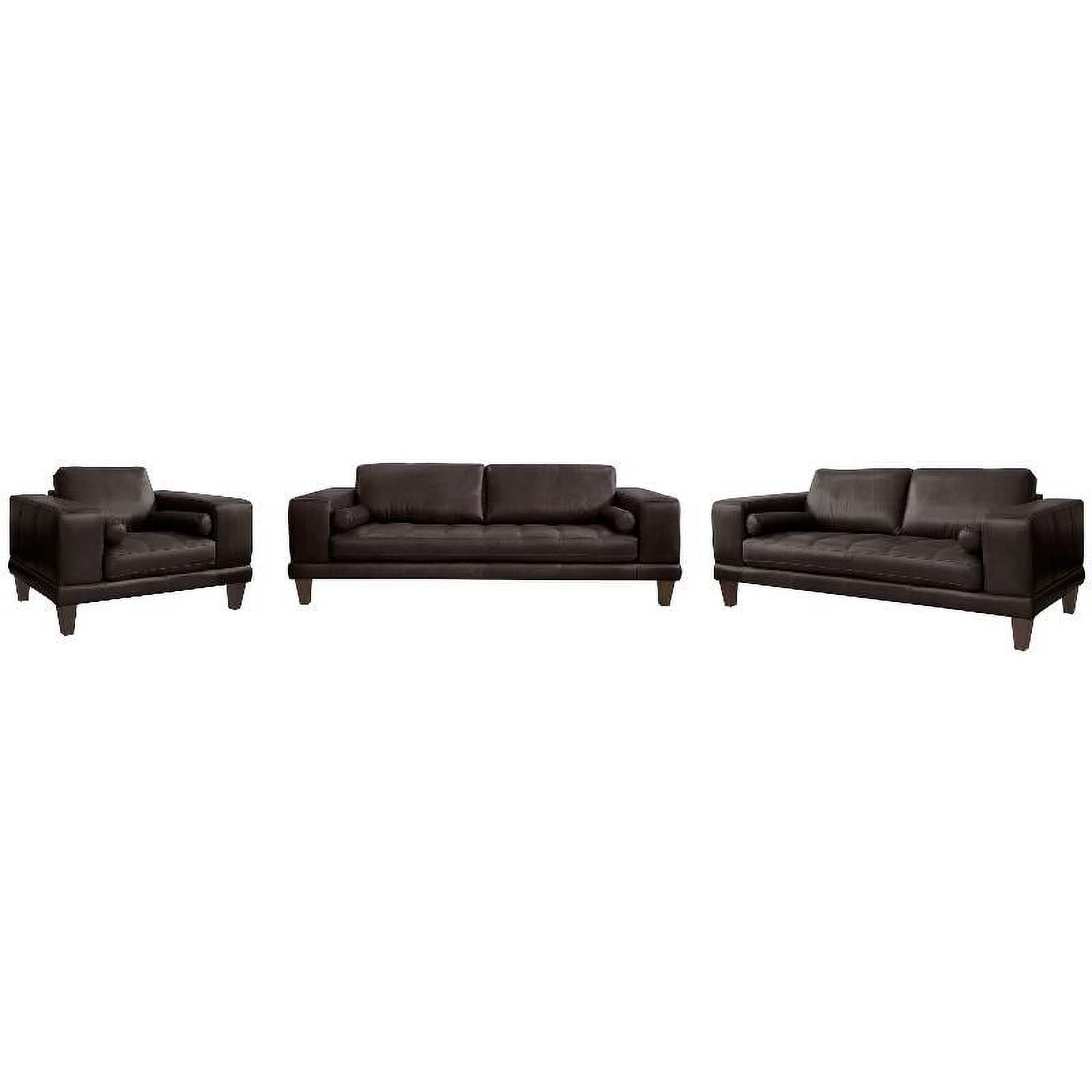 Wynne Living Room Set In Genuine Espresso Leather With Brown Wood Legs ... pertaining to Wynne Contemporary Sofa With Brown Wood Legs, Espresso