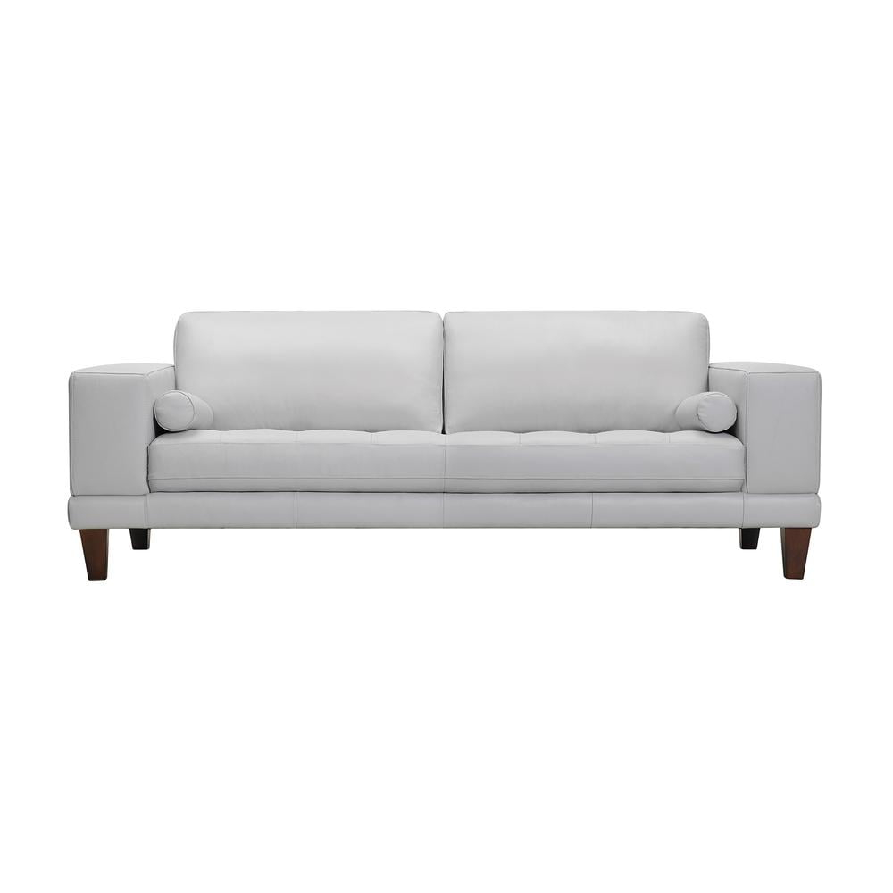 Wynne Sofa In Genuine Dove Grey Leather Brown Wood Legs - Walmart.com within Designing your space with the Wynne Sofa featuring genuine leather and wooden legs