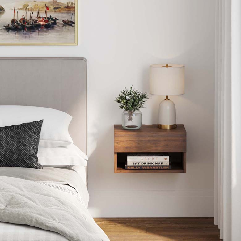 15 Floating Nightstands For A Stylish Bedroom | 10 Stunning Homes in Modway Envision 1-Shelf Wall Mount Wood Nightstand In Walnut And White