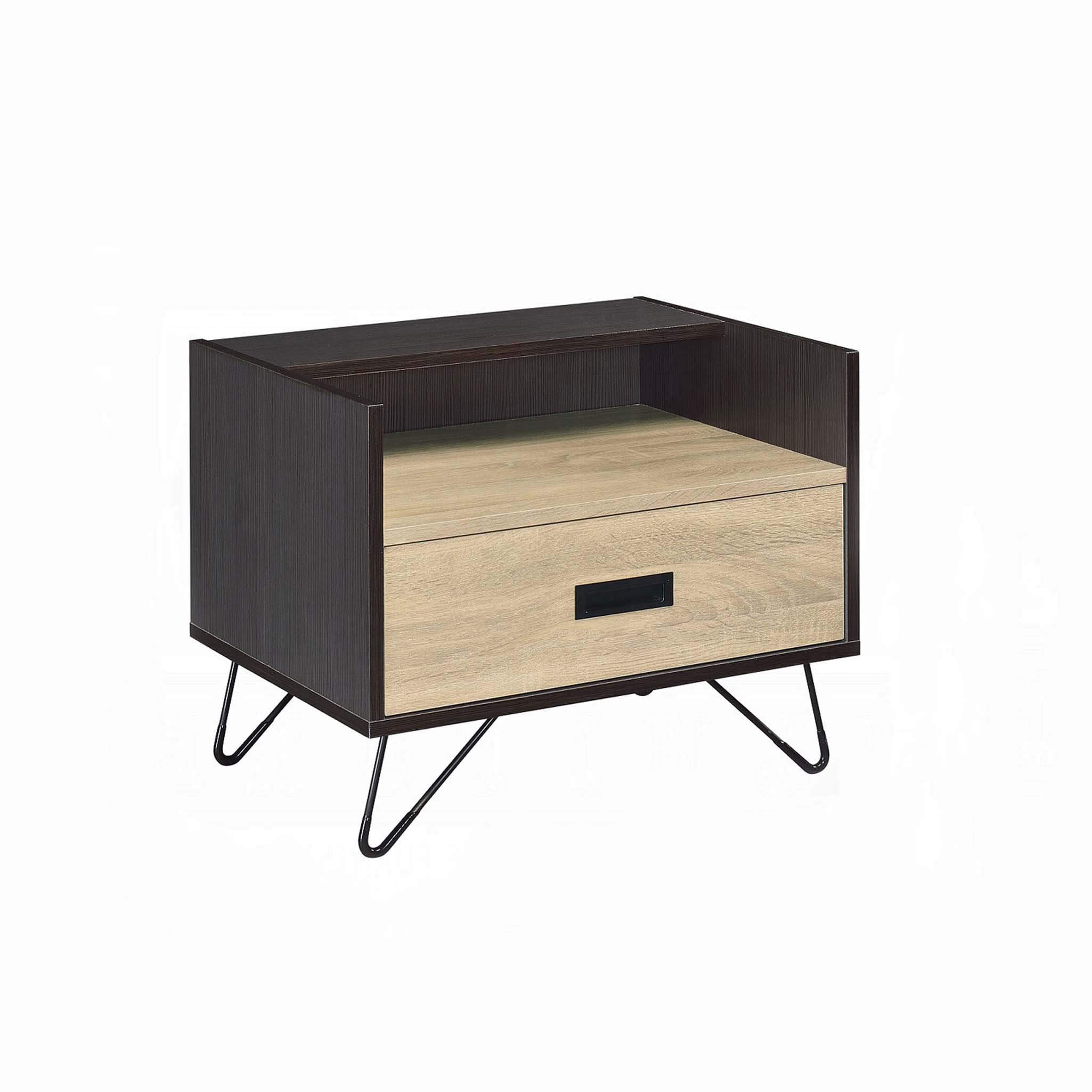 17 Stories One Drawer Nightstand With Open Compartment, Oak And Black ... within Eclectic Nightstand, Lower Open Compartment & Storage Drawer