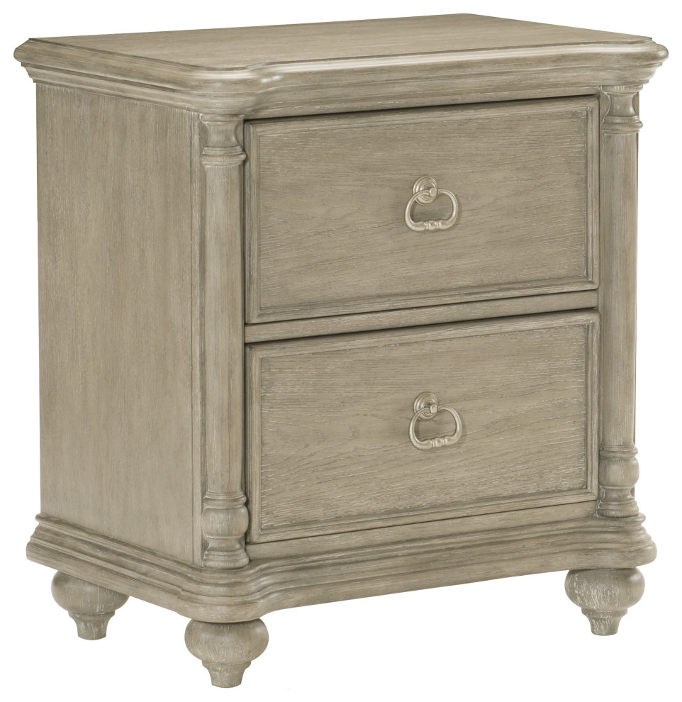 2 Drawer Nightstand With Metal Pulls And Turned Feet, Gray - Farmhouse ... with regard to Modern Farmhouse Nightstand, Turned Bun Feet & Smooth Gliding Drawers