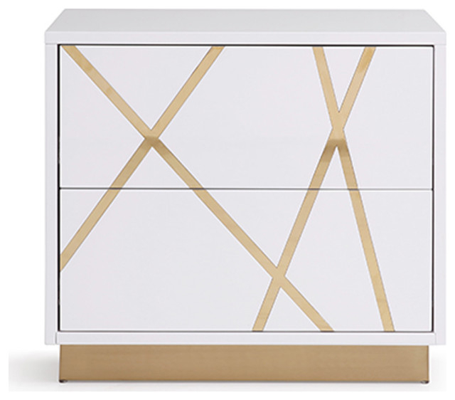2 Drawer Storage Nightstand With Painted Accents, White And Gold ... with regard to Maximizing small spaces with nightstands that blend style and functionality
