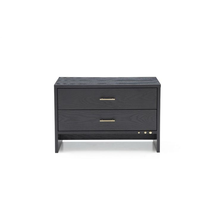 2 Drawer Wooden Nightstand With Brass Handles And Accents, Gray-Benzara ... with Benzara Bm154508 Contemporary 2 Drawer Wood Nightstand, Black