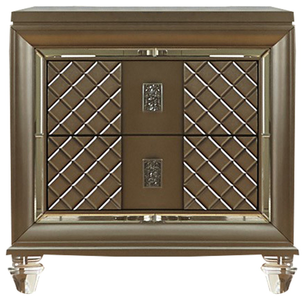 2 Drawer Wooden Nightstand With Embossed Diamond Pattern, Champagne ... in Designing Functional Storage with Textured Surfaces