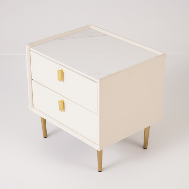 2 Drawers Nightstand Pu Leather Bedside Table Nightstand With Gold ... throughout Maximizing Bedroom Functionality Through Smart Nightstand Selection