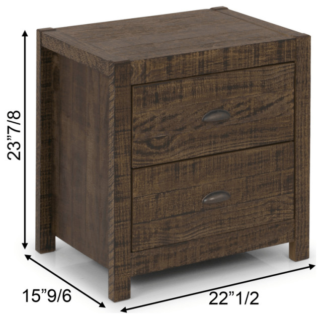 24" Dark Brown Distressed Solid Wood Two Drawer Nightstand - Rustic ... inside Bear Creek Chocolate And Honey Brown Wood Two-Drawer Nightstand