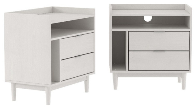 25" Solid Wood 2-Drawer Night Stand With Gallery - 2Pk - White ... regarding Furniture Sapphire Solid Wood 2-Drawer Nightstand In White