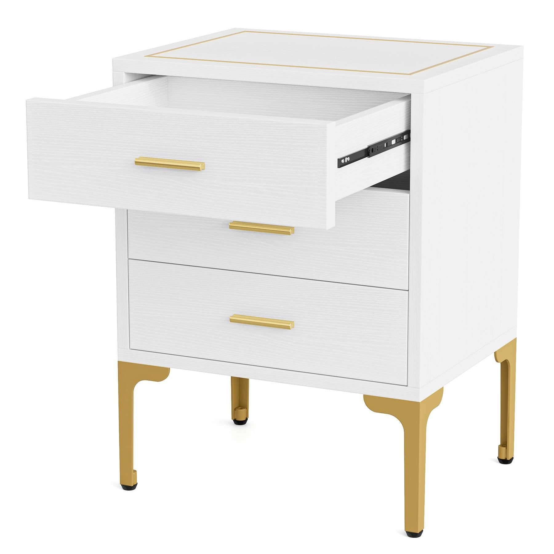 3-Drawer Nightstand, Modern Bedside Table With Square Side Top - White ... pertaining to Functional Beauty in Small Bedroom Organization Solutions