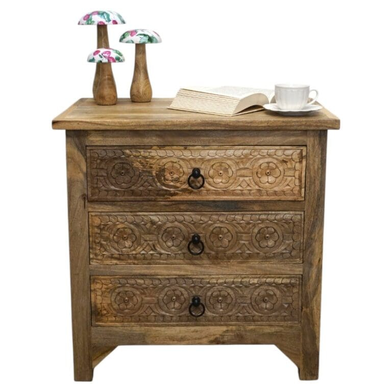 3-Drawer Side Table/Nightstand Hand-Carved - Sundara Furnishings & Home ... regarding Understanding the Value of Handcrafted Furniture