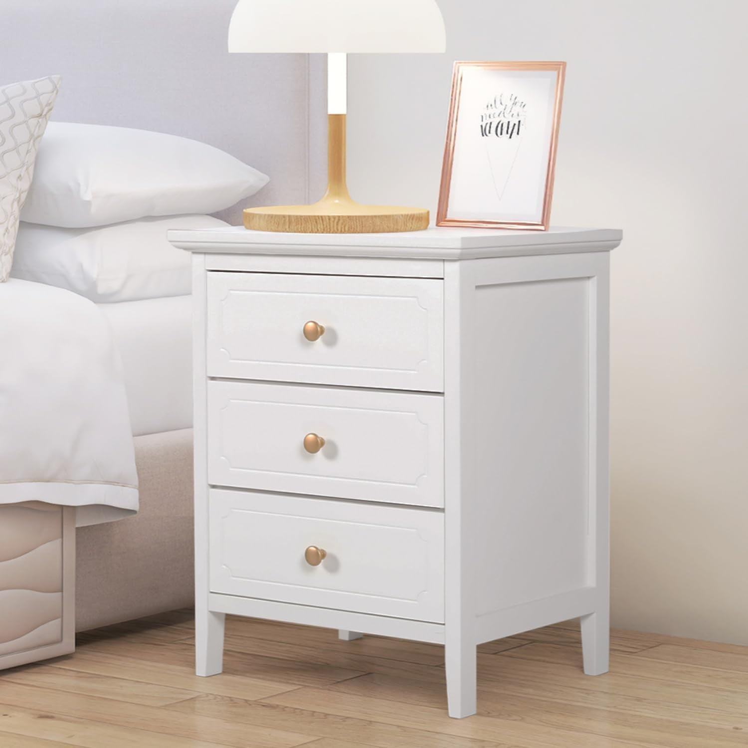 3 Drawer White Nightstand Wooden Large Night Stands With Gold Handle 19 ... with Country-Chic Maple Wood 3 Drawer Nightstand, White