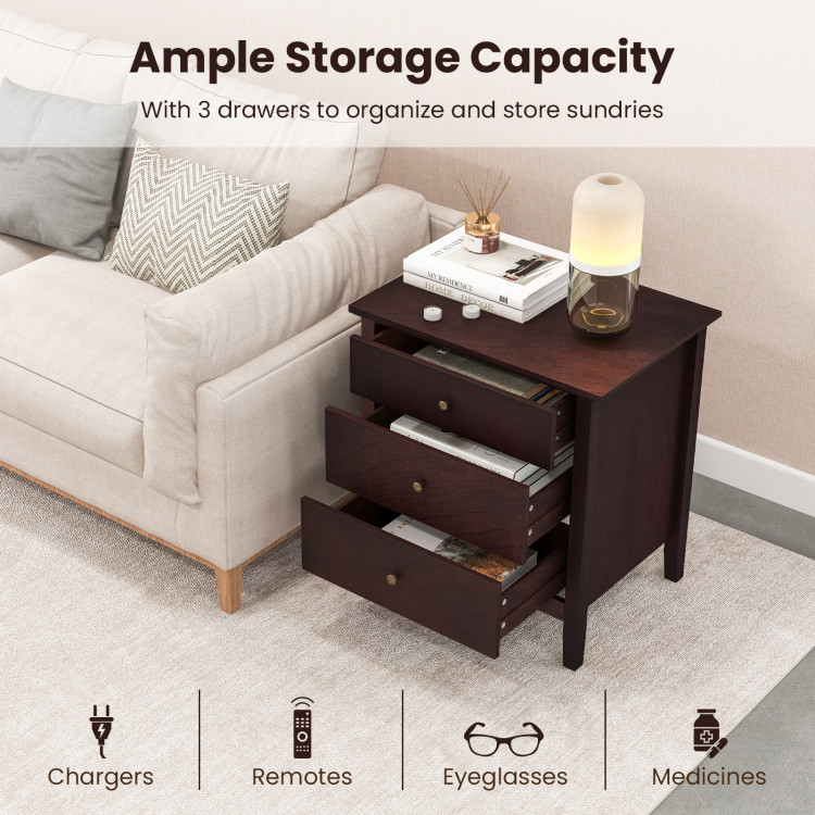 3 Drawers Nightstand Beside End Side Table Accent Table - Costway pertaining to Costway Nightstand Beside Table Chest Sofa Table End Table Accent Table White