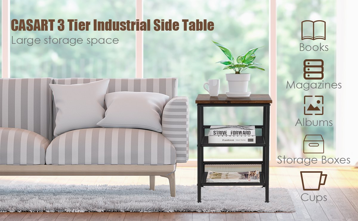 3-Tier Industrial End Table With Mesh Shelves And Adjustable Shelves ... within Why Most Side Tables Fail (And How This One Actually Works)