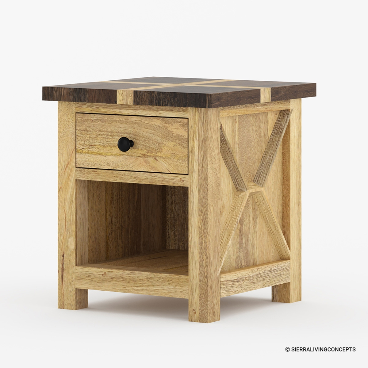 Acireale Rustic Solid Wood 1 Drawer End Table with Rustic Barn Wood Style Timber Peg 1-Drawer End Table, Dusk
