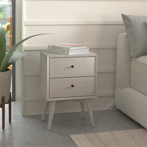 Alpine Furniture Flynn Mid Century Modern Wood 2 Drawer Nightstand In ... with Alpine Furniture Flynn Mid Century Modern Wood 2 Drawer Nightstand In White