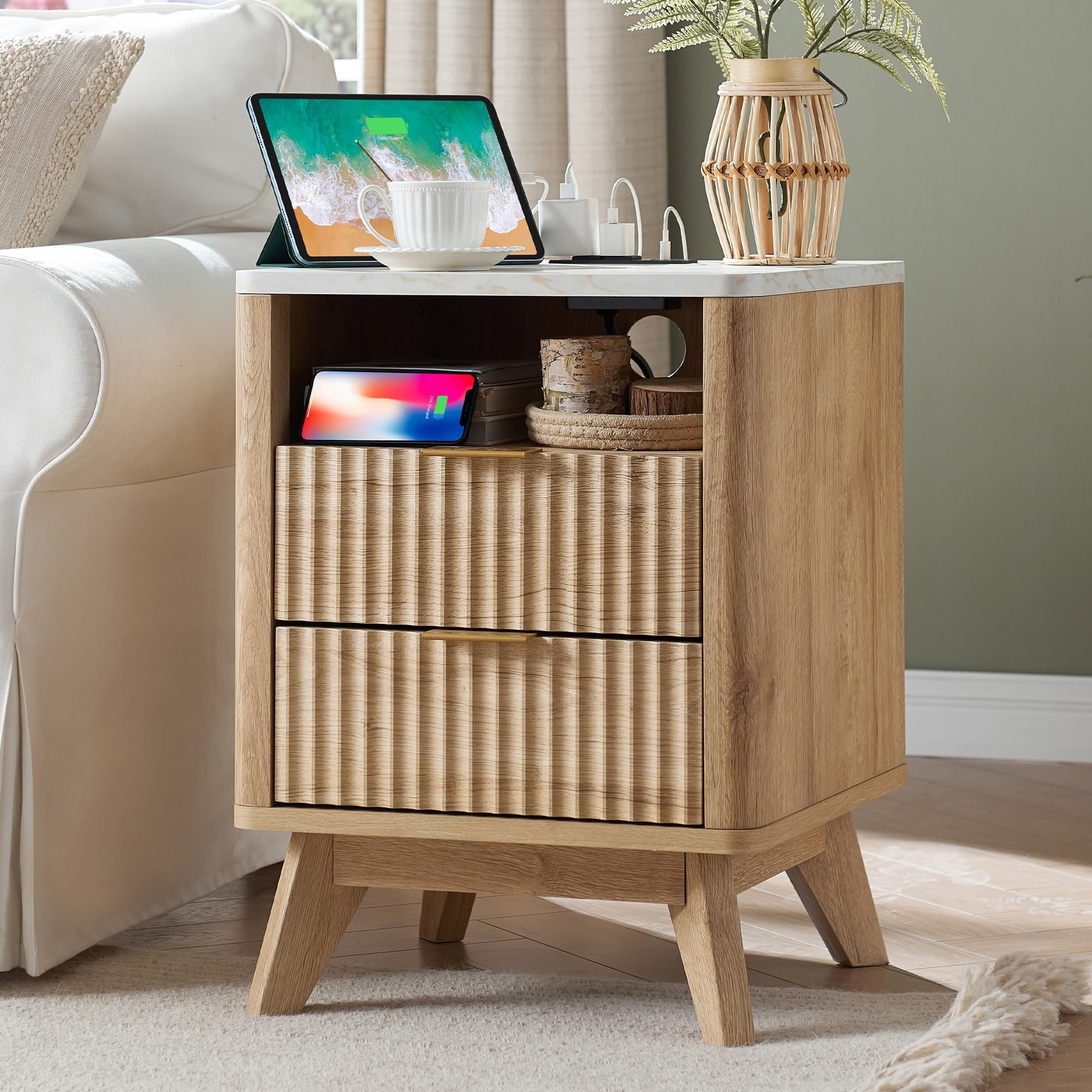 Amazon.com: Aiwopet Solid Wood Nightstand With 2 Drawers And Open ... within Design considerations when incorporating a rustic night stand into your bedroom