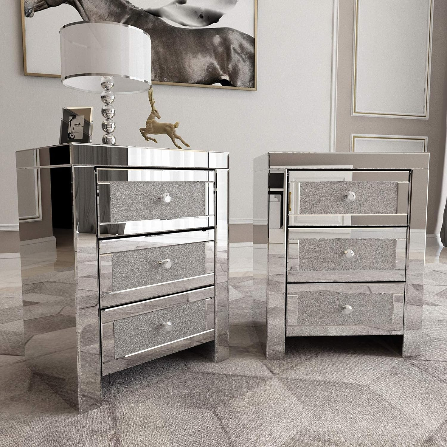 Amazon.com: Alohappy Mirrored Nightstand With 3-Drawers, Mirror End ... pertaining to The Art of Balancing Functionality and Aesthetics in Bedside Furniture