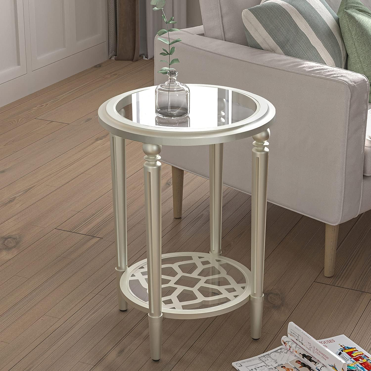 Amazon.com: Amazon Brand – Rivet Cylindrical Geometric Modern Glass And ... within 2-Tier Contemporary Acrylic Glass End Table Nightstand, Gold