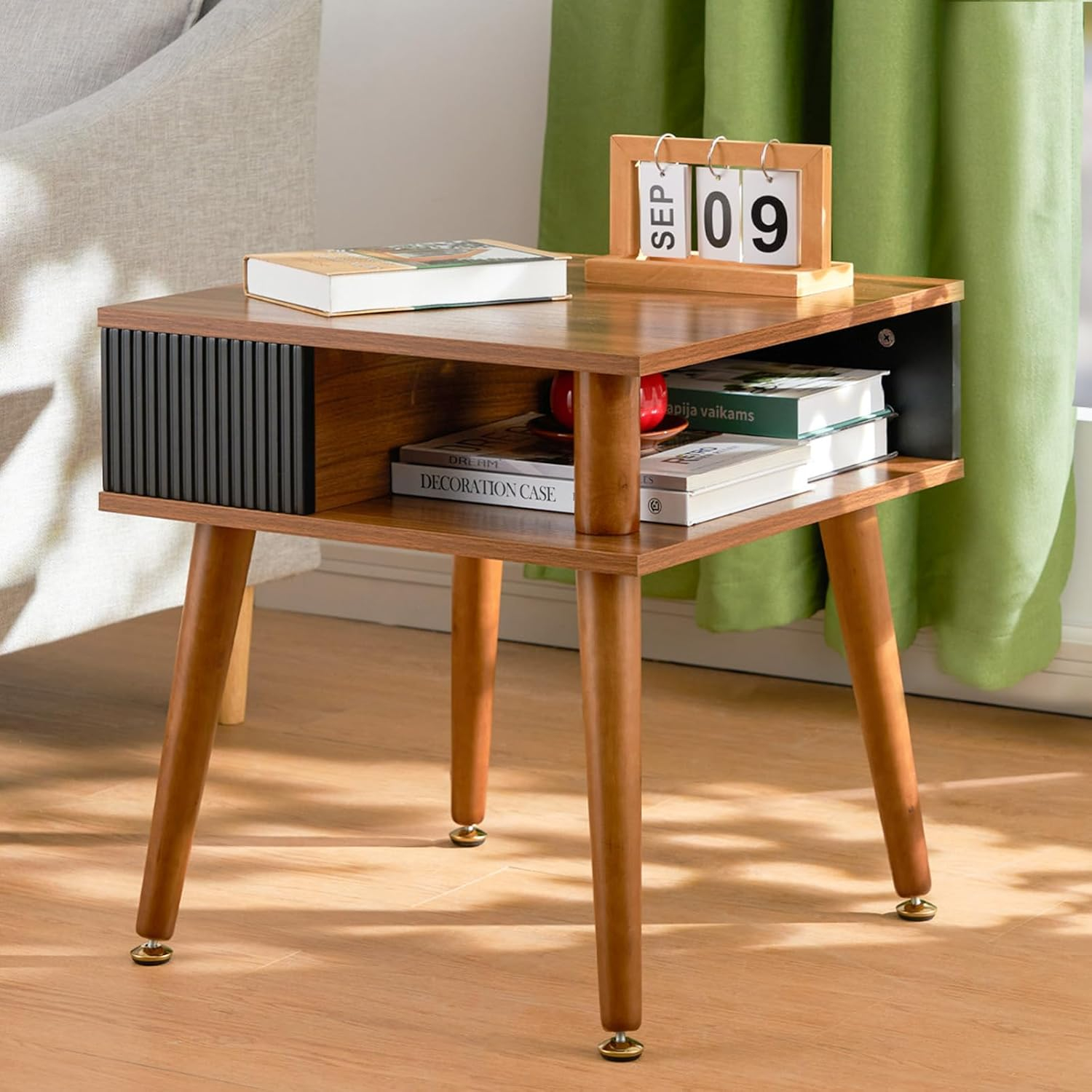 Amazon.com: Artswish End Table With Storage, Square Side Table Brown ... within Mid-Century Modern End Table Or Nightstand In Walnut