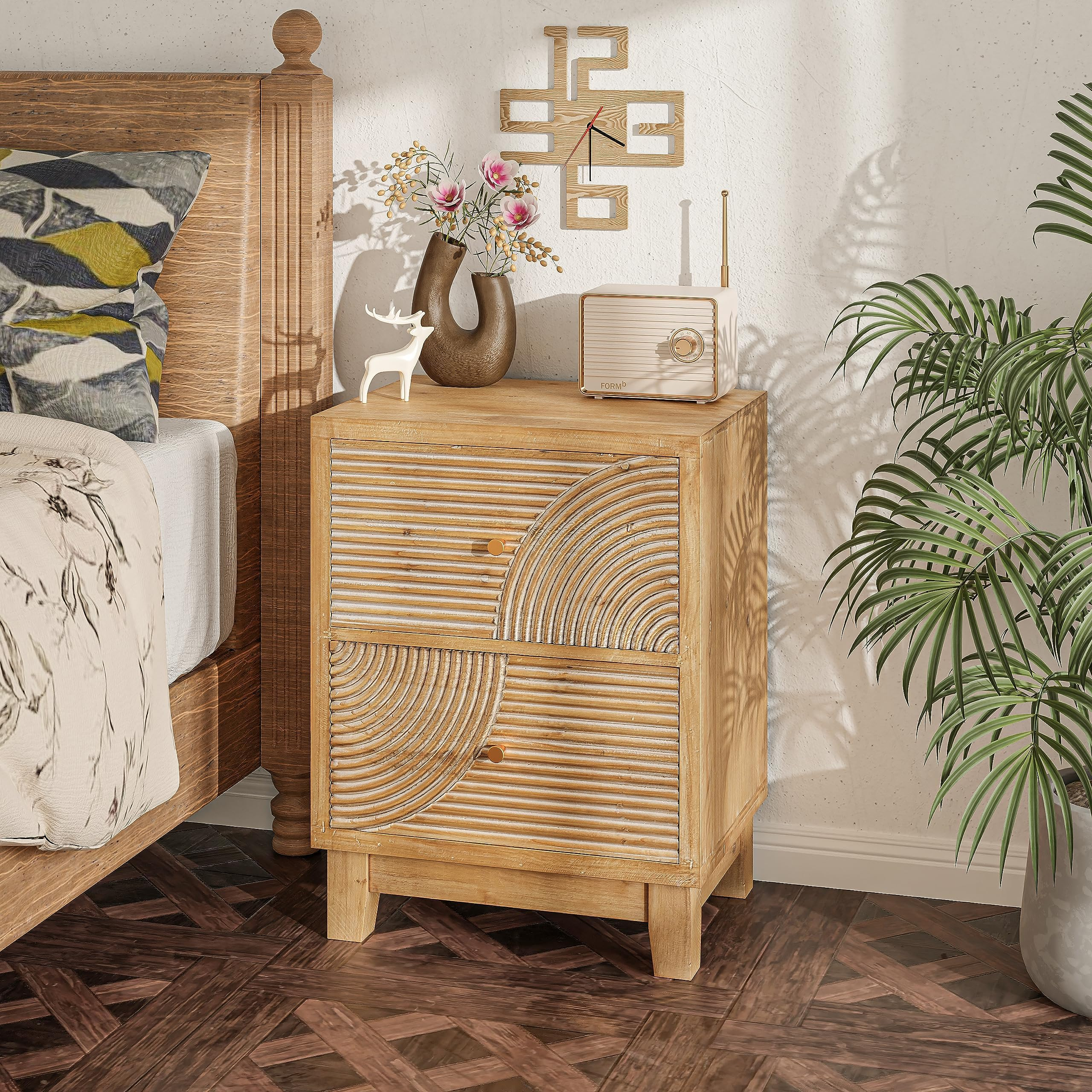Amazon.com: Baxton Studio Acelin Modern Bohemian Natural Brown Rattan ... with Mid - Century Modern O2 Nightstand Brown - Natural