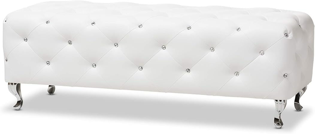 Amazon.com: Baxton Studio Stella Crystal Tufted Modern Bench, White, 54 ... within Baxton Studio Stella Crystal Tufted White Upholstered Modern Nightstand