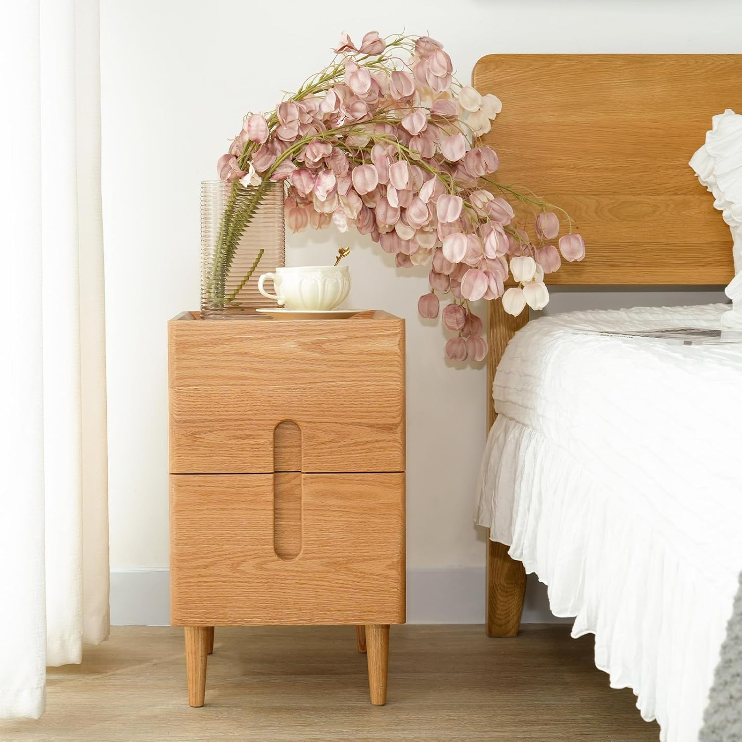 Amazon.com: Cttasty Narrow Nightstand, Mid Century Modern Nightstand ... throughout Tateusrustic Natural Tone Finish Solid Wood 1Pc Nightstand Bedside Table