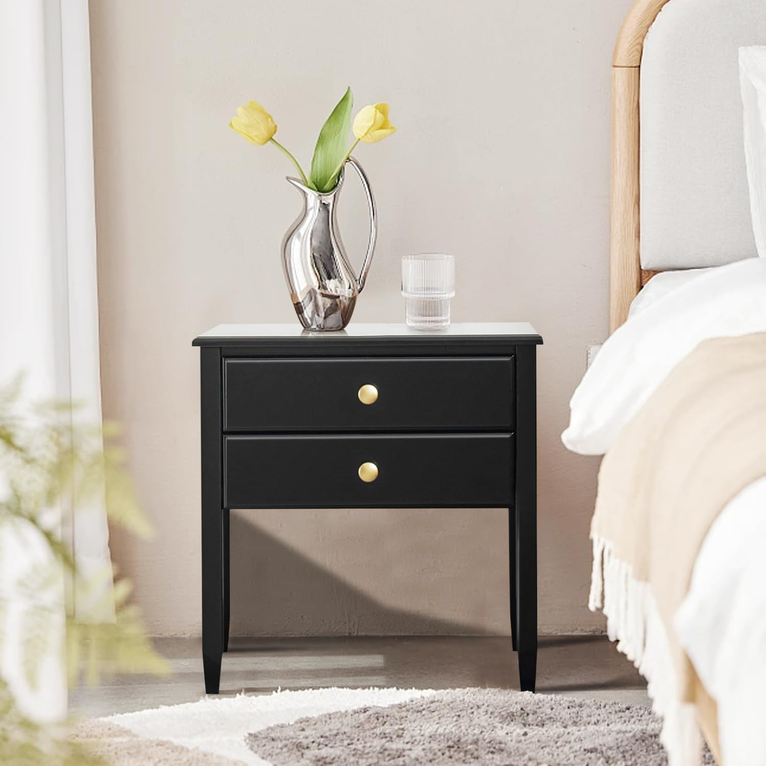Amazon.com: Dousy Black Bamboo Nightstand With 2 Drawers, Mid-Century ... for The $499 Mistake I Made Buying My First Campaign Table (And How to Avoid It)