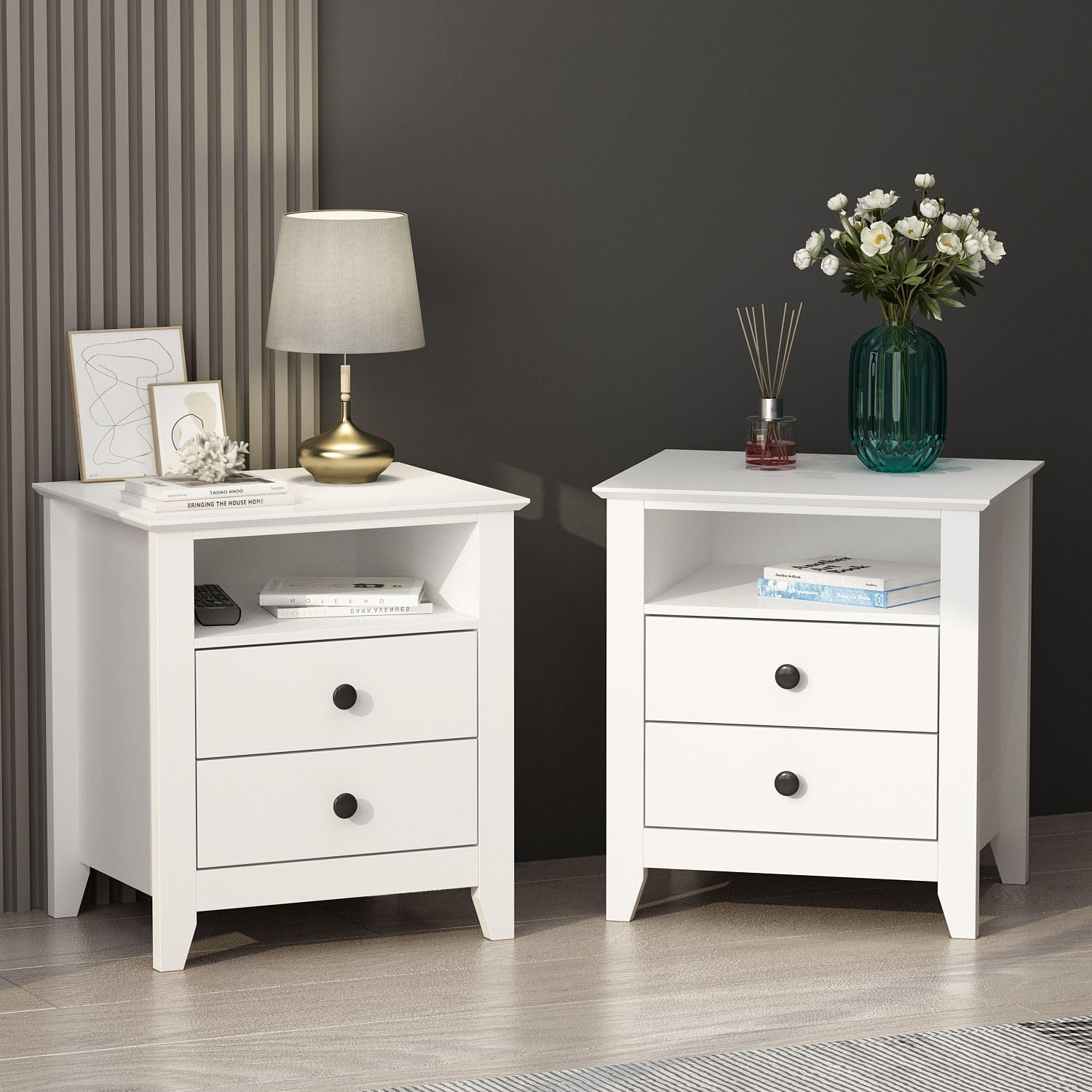Amazon.com: Famapy Modern Nightstand Set Of 2 End Table With 2 Drawer ... with regard to Understanding the craftsmanship behind rubberwood nightstands with tapered legs