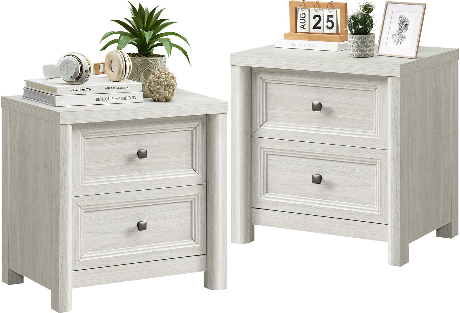 Amazon.com: Farmhouse White Night Stands Set Of 2, Bedside Tables ... inside Cathryn Traditional French White Wood 2-Drawer Nightstand