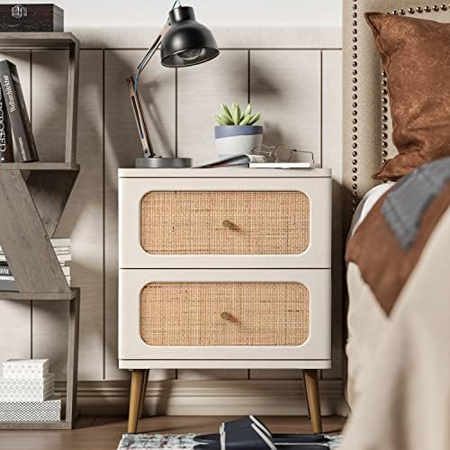 Amazon.com: Giluta Farmhouse White Nightstands With 2 Drawers, Natural ... throughout Balancing Form and Function in Bedroom Furniture Selection