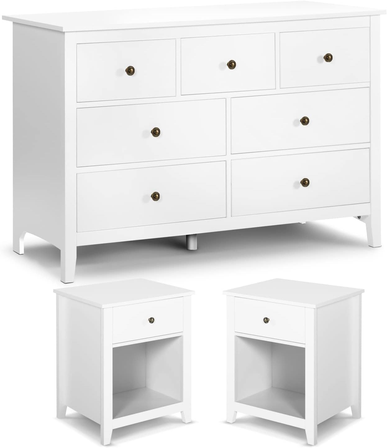Amazon.com: Home Square 3 Piece Bedroom Set With 6-Drawer Double ... throughout Home Square 3 Drawer Wood Nightstand Set In Pure White (Set Of 2)