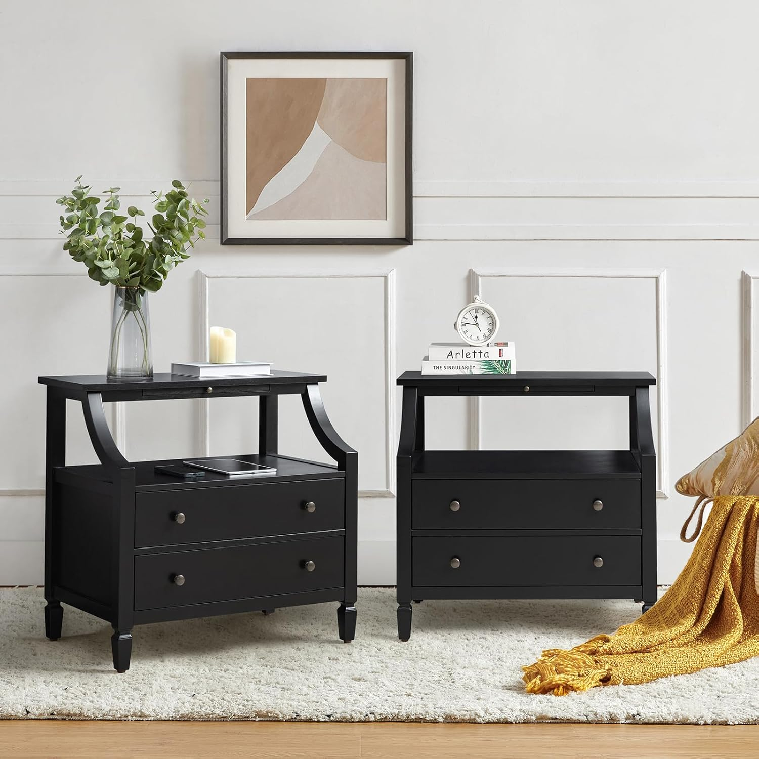 Amazon.com: Hulala Home Wood Nightstand With Charging Station, 2 Drawer ... with The Black 2 Drawer Nightstand Mistake That Cost Me $150 (And How to Avoid It)
