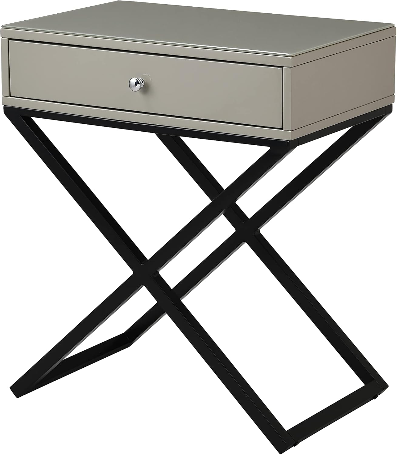 Amazon.com: Lilola Home Koda Taupe Wooden End Side Table Nightstand ... inside Koda Wooden Side Table Nightstand, Glass Top, Drawer & Metal Base, Taupe